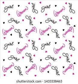 Vector illustration of handwriting - a girl and a woman. Black and pink pattern