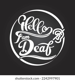 Vector illustration of handwriting sticker introducing Hello I am disabbled deaf, Icon, symbol, clip art