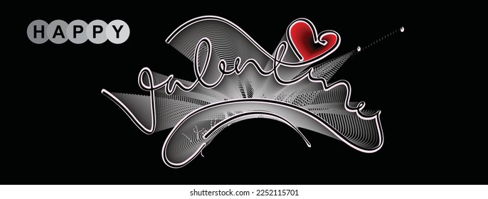 ilustración vectorial de la valentina feliz en blanco y negro manuscrita. fondo negro. y colores elegantes. efecto de mezcla belleza natural