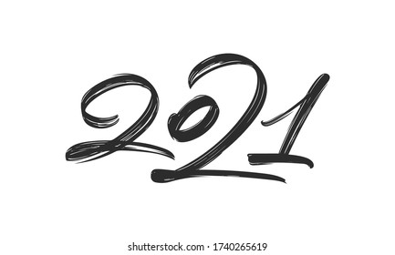 Vector illustration: Handwritten  brush ink lettering of 2021. Happy New Year. Chines calligraphy