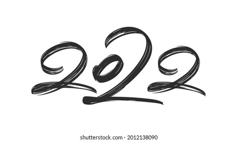 Vector illustration: Handwritten  brush ink lettering of 2022. Happy New Year. Chines calligraphy