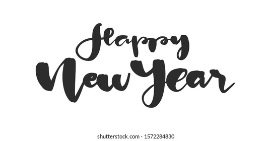 Vector illustration. Handwritten  brush lettering composition of Happy New Year on white background.