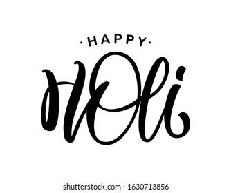 Vector illustration: Handwritten brush lettering of Happy Holi on white background 