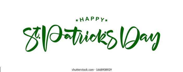 Vector illustration: Handwritten  brush lettering of Happy St. Patrick's Day on white background.