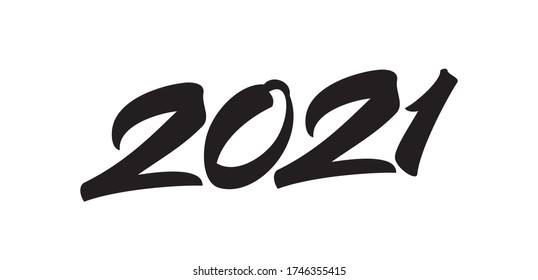 Vector illustration: Handwritten brush lettering number of 2021. Happy New Year. 