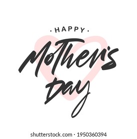 Ilustración del vector: Grabado a mano con letras de brocha del Feliz Día de la Madre sobre fondo del corazón rosado.