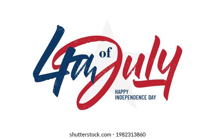 Vector illustration: Handwritten brush lettering  of 4th of July on white background. Happy Independence Day. 