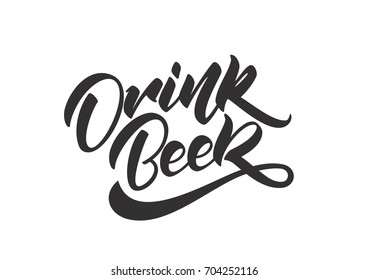 Vector illustration: Handwritten brush lettering of Drink Beer on white background