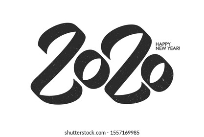 Vector illustration: Handwritten 
 brush number of 2020. Happy New Year. 