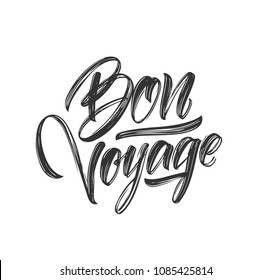 Vector illustration: Handwritten brush type lettering of Bon Voyage on white background