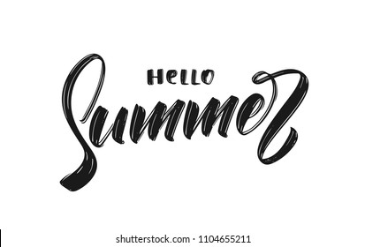Vector illustration: Handwritten brush type lettering composition of Hello Summer on white background