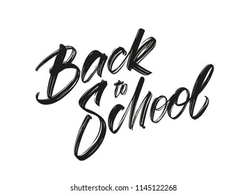 Vector illustration: Handwritten brush type lettering of Back to School on white background.