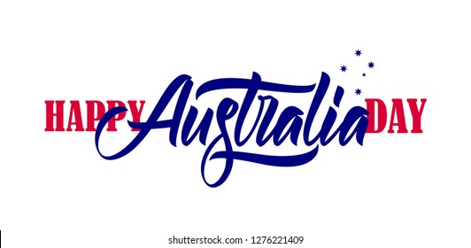 Vector illustration: Handwritten brush type lettering composition of Happy Australia Day with Crux