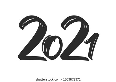 Vector illustration: Handwritten brush type lettering of 2021. Happy New Year. Chines calligraphy