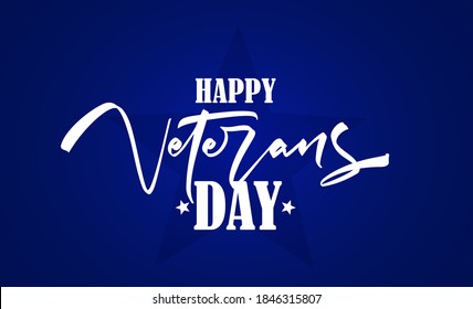 Vector illustration: Handwritten brush type lettering composition of Veterans Day on blue background