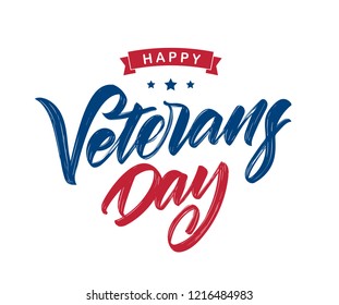 Vector illustration: Handwritten calligraphic brush lettering composition of Happy Veterans Day