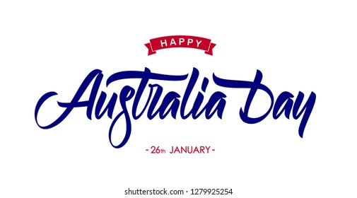 Vector illustration: Handwritten calligraphic brush type lettering of  Happy Australia Day on white background