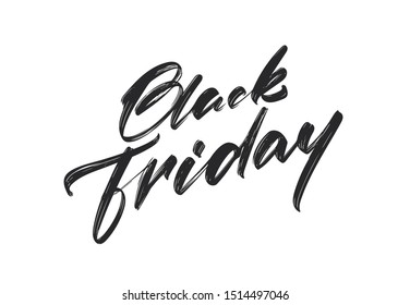 Vector illustration: Handwritten calligraphic brush type lettering of Black Friday on white background