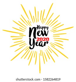 Vector illustration. Handwritten calligraphic brush lettering composition of Happy New Year 2022 on white background. Design template Celebration poster, banner or greeting card for Merry Christmas