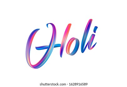 Vector illustration: Handwritten calligraphic brush stroke colorful paint lettering of Holi