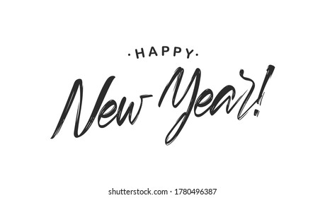 Vector illustration. Handwritten calligraphic brush lettering of Happy New Year on white background.