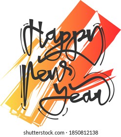 Vector illustration. Handwritten calligraphic brush lettering composition of Happy New Year 2021 on gradient background.
