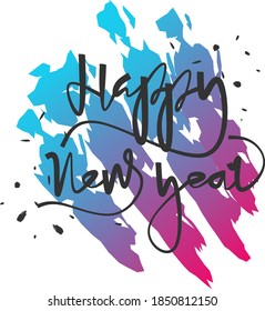 Vector illustration. Handwritten calligraphic brush lettering composition of Happy New Year 2021 on gradient background.