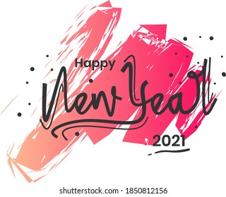 Ilustración vectorial. Composición manuscrita de letras de pincel caligráfico de Feliz Año Nuevo 2021 sobre fondo degradado.