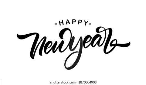 Vector illustration. Handwritten calligraphic brush lettering of Happy New Year isolated on white background.