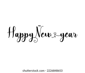 Ilustración vectorial. Composición manuscrita de letras de pincel caligráfico de Feliz Año Nuevo sobre fondo blanco.