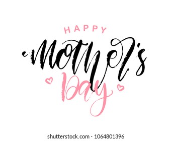 Vector illustration: Handwritten calligraphic lettering of Happy Mother's Day on white background.