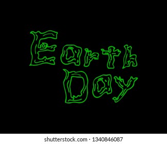 Vector illustration: Handwritten calligraphic lettering of Earth day green color on black background