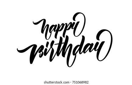 Vector illustration: Handwritten calligraphic lettering of Happy Birthday on white background. Typography design. Greeting card