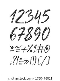 Vector illustration: Handwritten calligraphic numbers with punctuation on white background. 