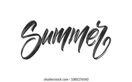 Vector illustration: Handwritten calligraphy brush lettering composition of Summer on white background