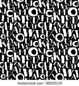 Vector illustration Handwritten calligraphy and lettering seamless pattern. Black and white