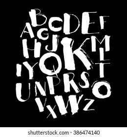 Vector illustration Handwritten calligraphy and lettering grungy font alphabet set of letters. Black and white