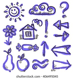 vector illustration handwritten drawings with blue marker