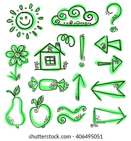 vector illustration handwritten drawings with green marker