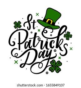 Vector illustration Handwritten elegant modern brush lettering composition of Happy St. Patrick's Day on white background