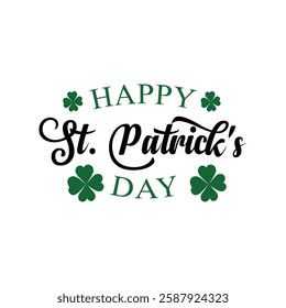 Vector illustration: Handwritten elegant modern brush lettering composition of Happy St. Patrick's Day on white background.
