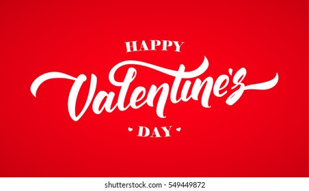 Vector illustration. Handwritten elegant modern brush lettering of Happy Valentines Day with isolated on red background.