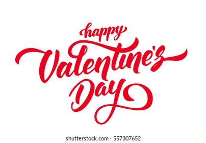 Vector illustration. Handwritten elegant modern brush lettering of Happy Valentines Day with on white background.