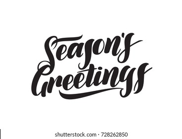 Vector illustration. Handwritten elegant modern brush lettering of Seasons Greetings isolated on white background. 