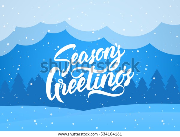 ベクターイラスト 青の冬の背景に季節の挨拶の手書きのエレガントな現代のブラシ文字 のベクター画像素材 ロイヤリティフリー
