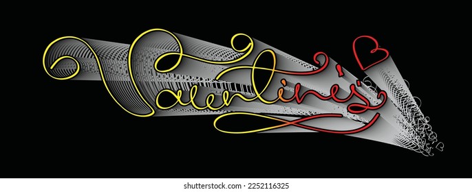 vector illustration handwritten gradien color happy valentine. black background. With blend effect and elegant colors. natural beauty