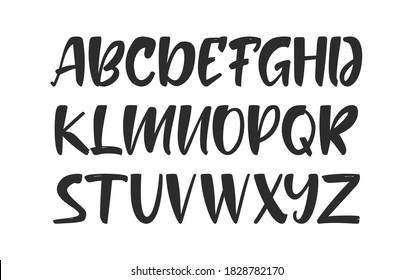 Vector illustration: Handwritten  ink brush Font. English Alphabet letters on white background. 