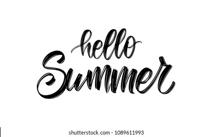 Vector illustration: Handwritten ink lettering composition of Hello Summer
