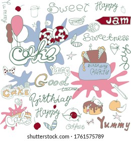 vector illustration handwritten inscriptions for sweets in different variants for greeting card or invitation