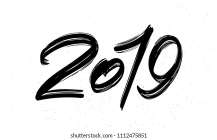 Vector illustration: Handwritten lettering of 2019. Happy New Year. Chines calligraphy